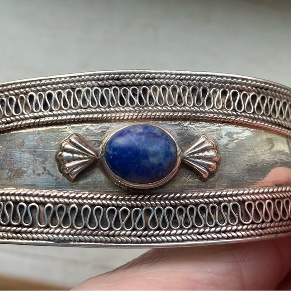 Sterling vintage blue stone cuff - Picture 2 of 15